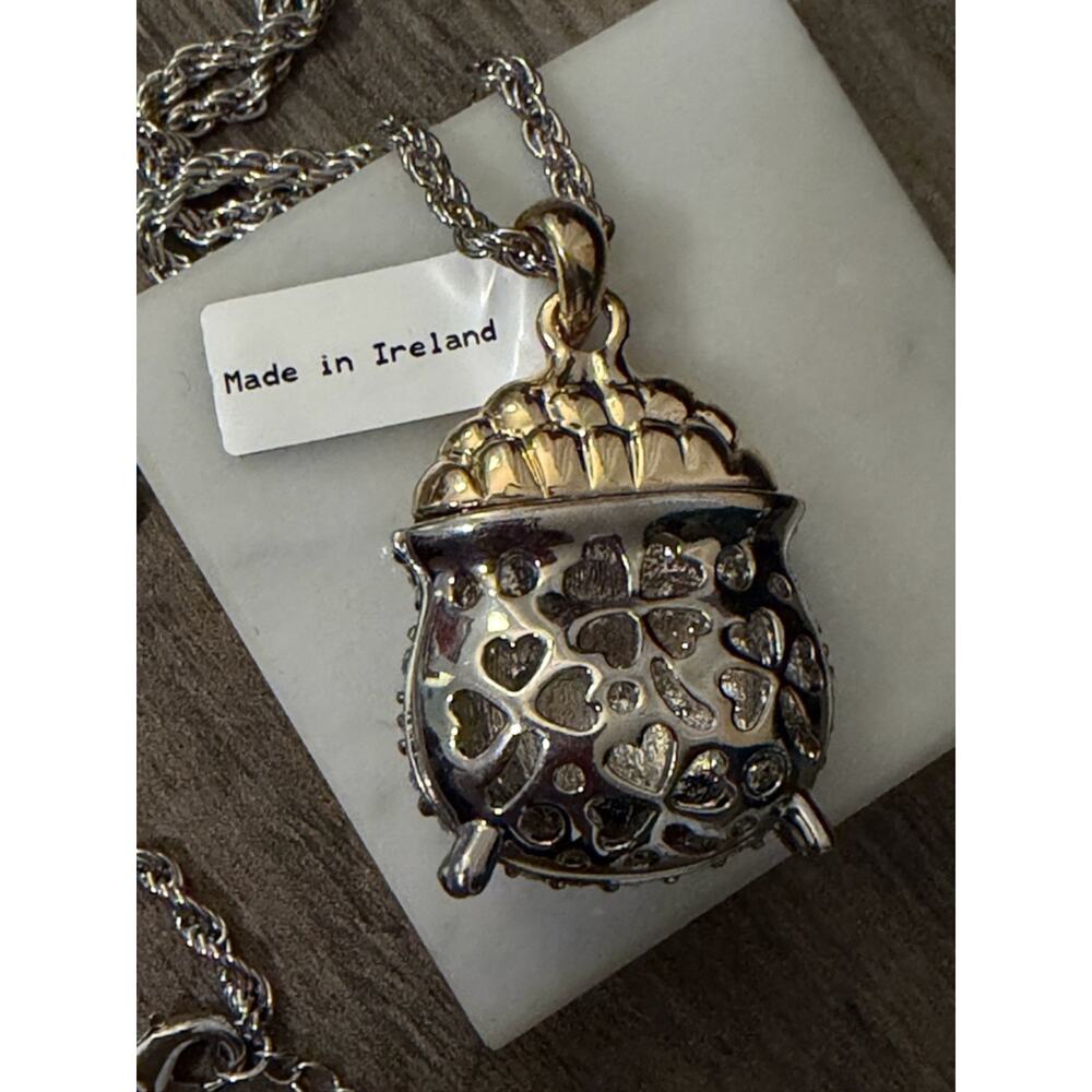 Killarney Crystal Pot of gold Pendant Necklace #463 New w Tag! Made in Ireland - Picture 3 of 8